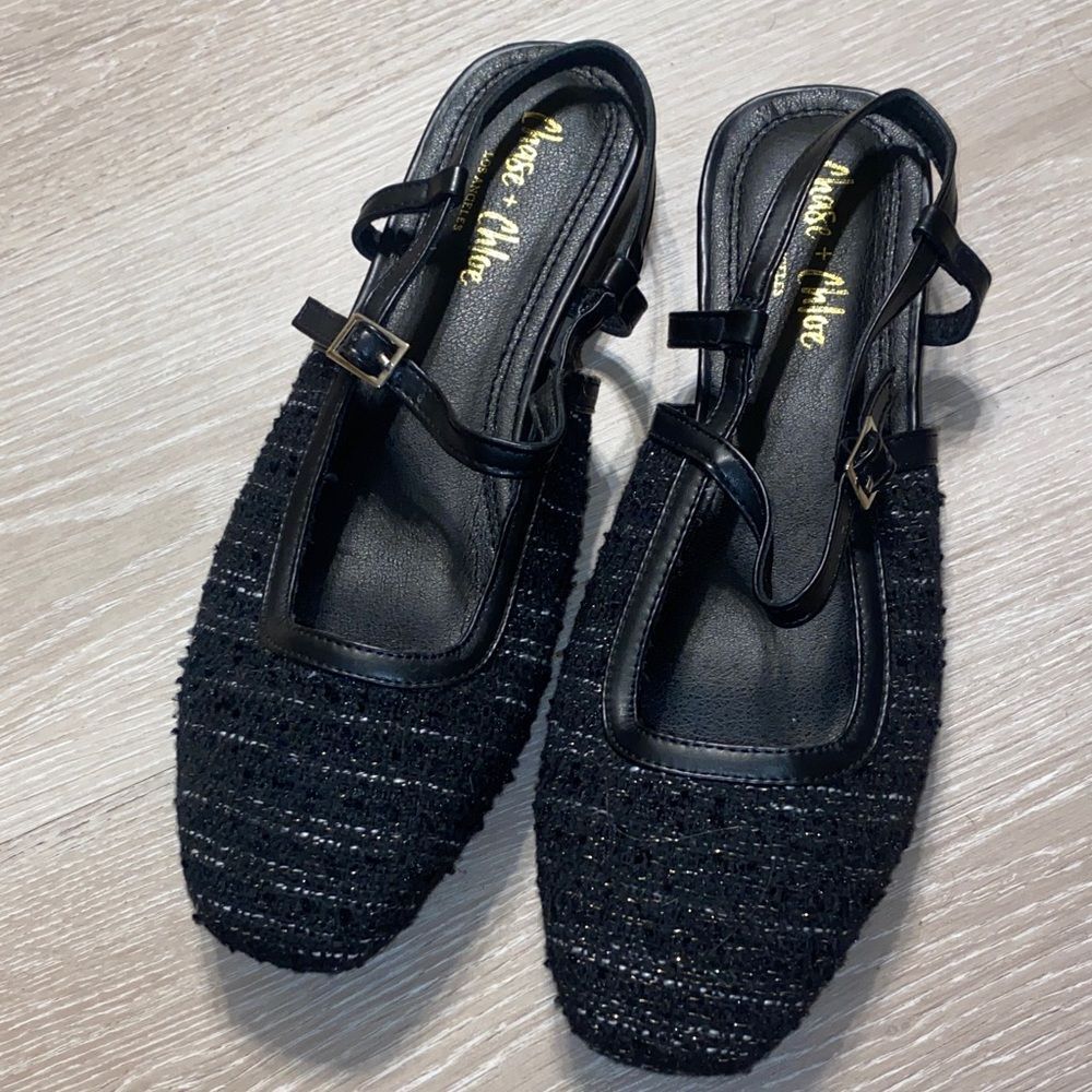 Chase + Chloe Los Angeles Black Tweed Slingbacks